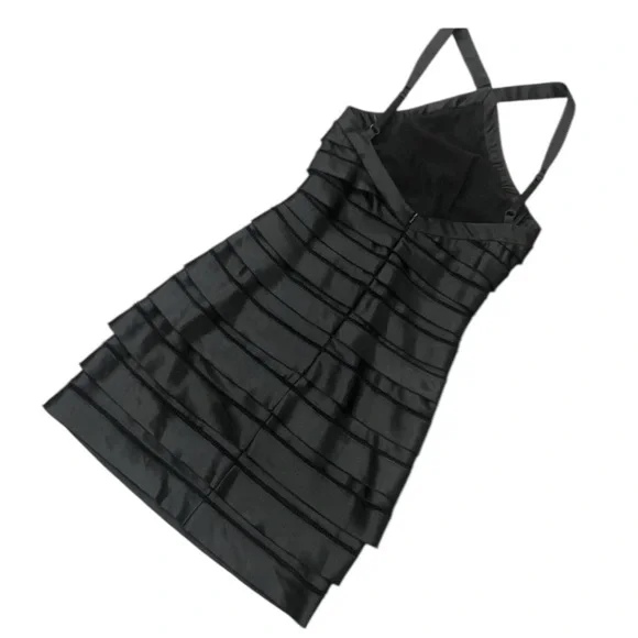 BCBGMaxAzria Black Satin Halter Tiered Mini Dress Cocktail Party Dress Size 4 - Picture 6 of 10